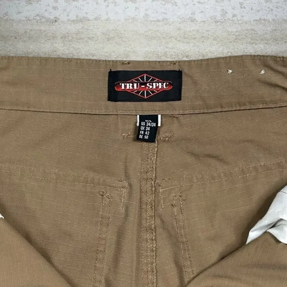 Vintage 90s Tru Spec Tactical Pants 34x34 Baggy Wide Leg Tan Double Knees Cargos